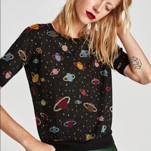 Zara Planet Print Knit Top